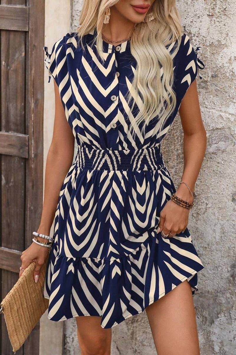 CWDSD8305_NEW SUMMER GEOMETRIC PATTERN COMMUTER DRESS