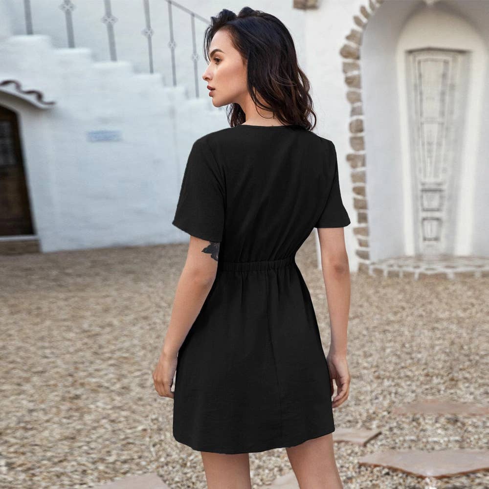 Cotton casual dress with bow tie