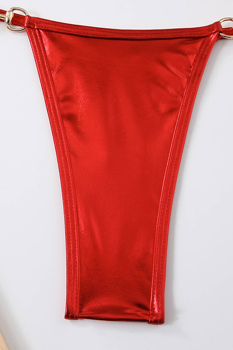 CWMW0799_WOMEN'S TWO-PIECE SHINY SWIMSUIT