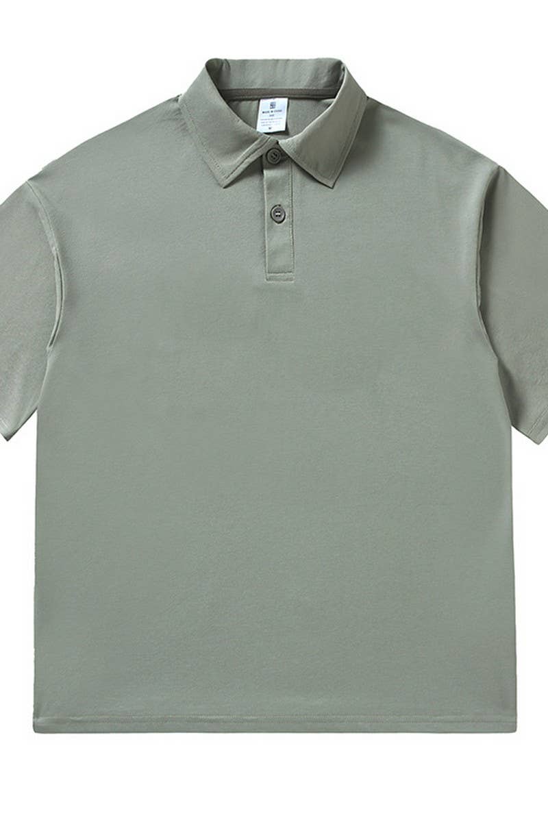 CWTBLS2344_LOOSE CASUAL SOLID COLOR POLO SHIRT TOP