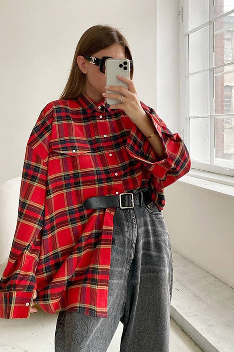 CWTSTL00911_RETRO PLAID LOOSE LONG-SLEEVED SHIRT JACKET
