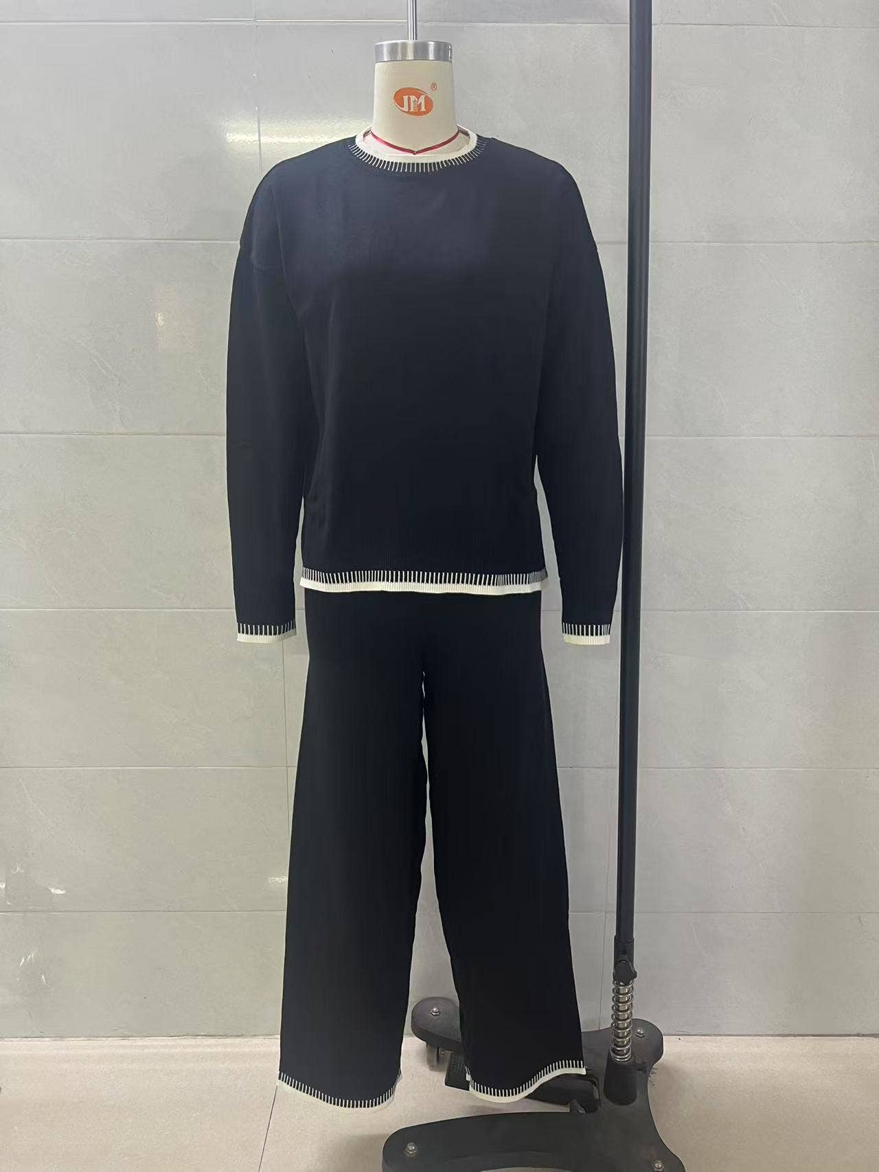 Contrast color sweater trousers two - piece set