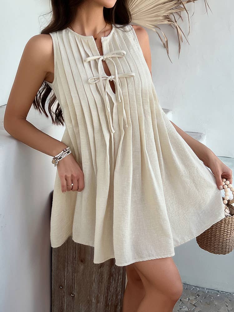 Casual solid color lace-up sleeveless short dress