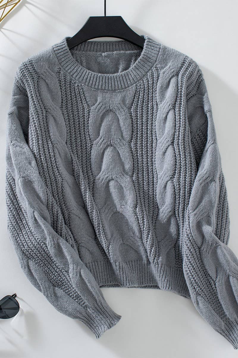 CWOSWL2869_SOLID COLOR PULLOVER CABLE KNIT SWEATER
