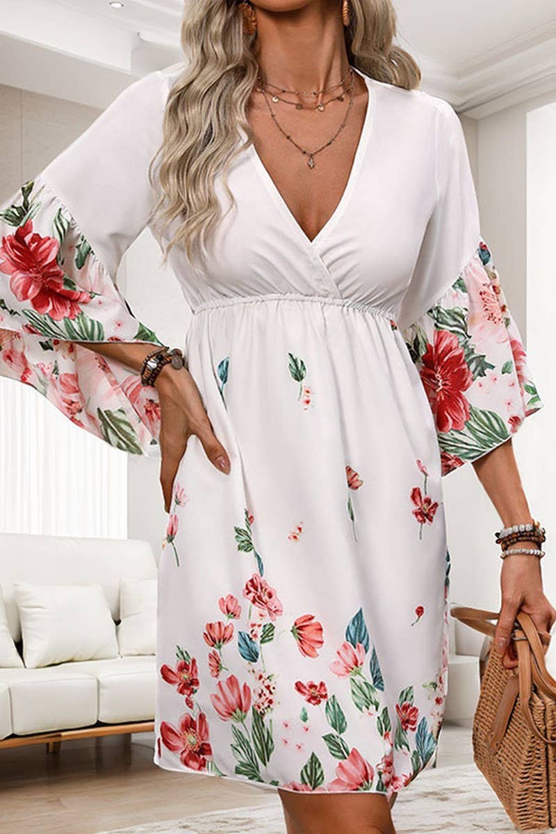 CWDSD4407_HALF SLEEVE PRINTED SHORT DRESS