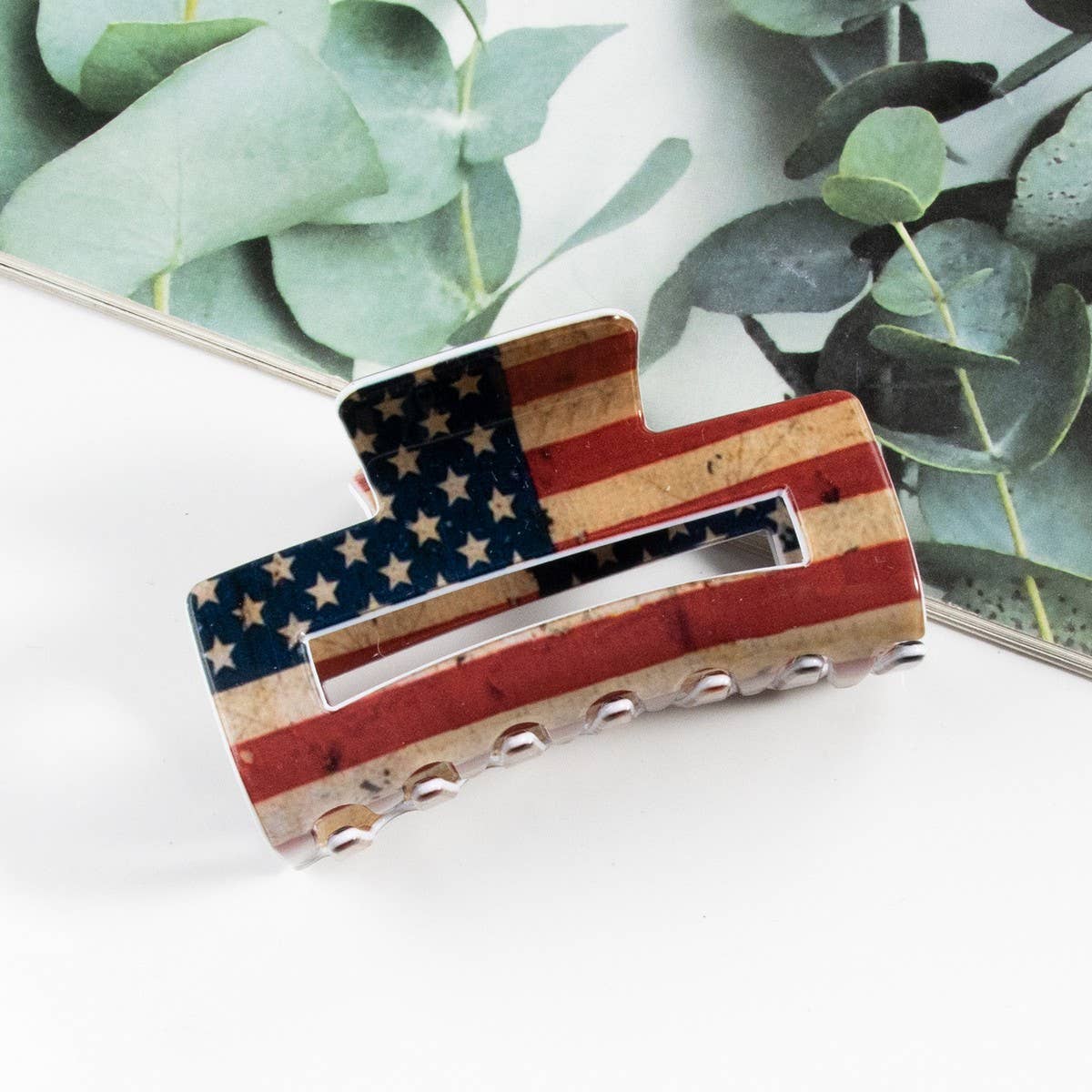 CWAHA5137_4TH OF JULY FLAG STYLISH RECTANGULAR HAIR CLIP