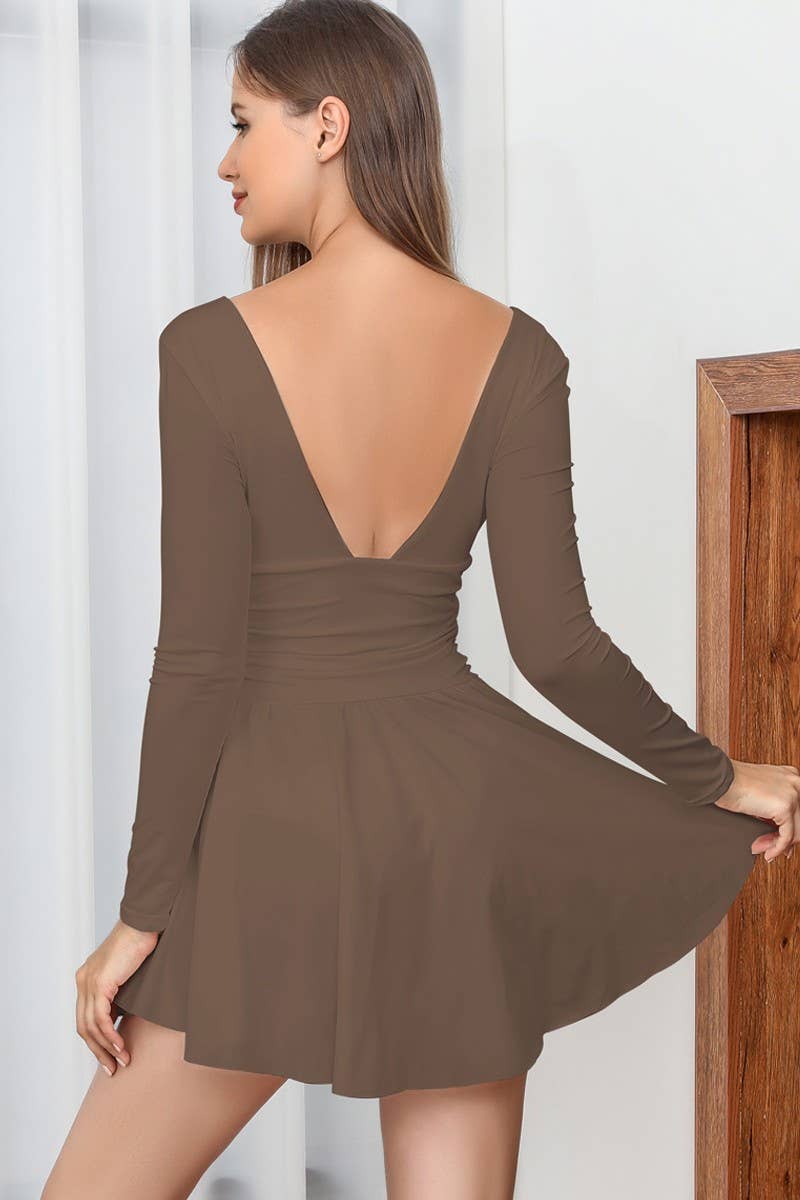 AUTUMN WINTER DEEP V PLEATED BODYCON DRESSCWDSD10783