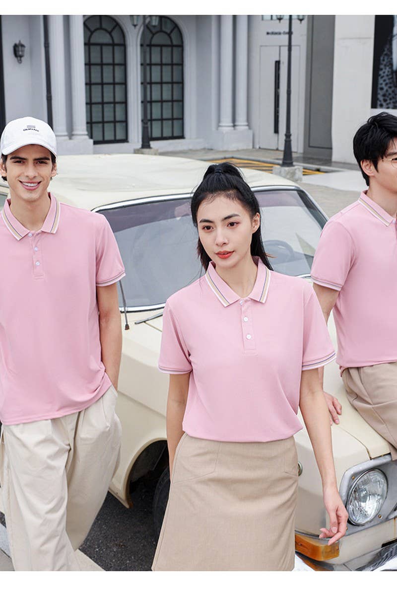 CWTBLS02419_COLORBLOCK POLO COLLAR SHORT SLEEVE CASUAL TOP