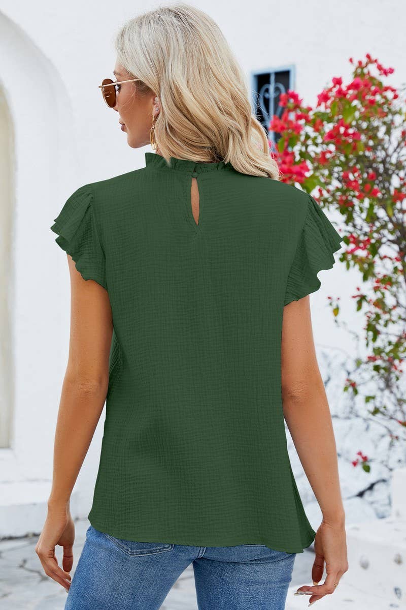 CWTBLS0886_COTTON RUFFLED SHIRT WITH RUFFLED SLEEVE TEXTURE