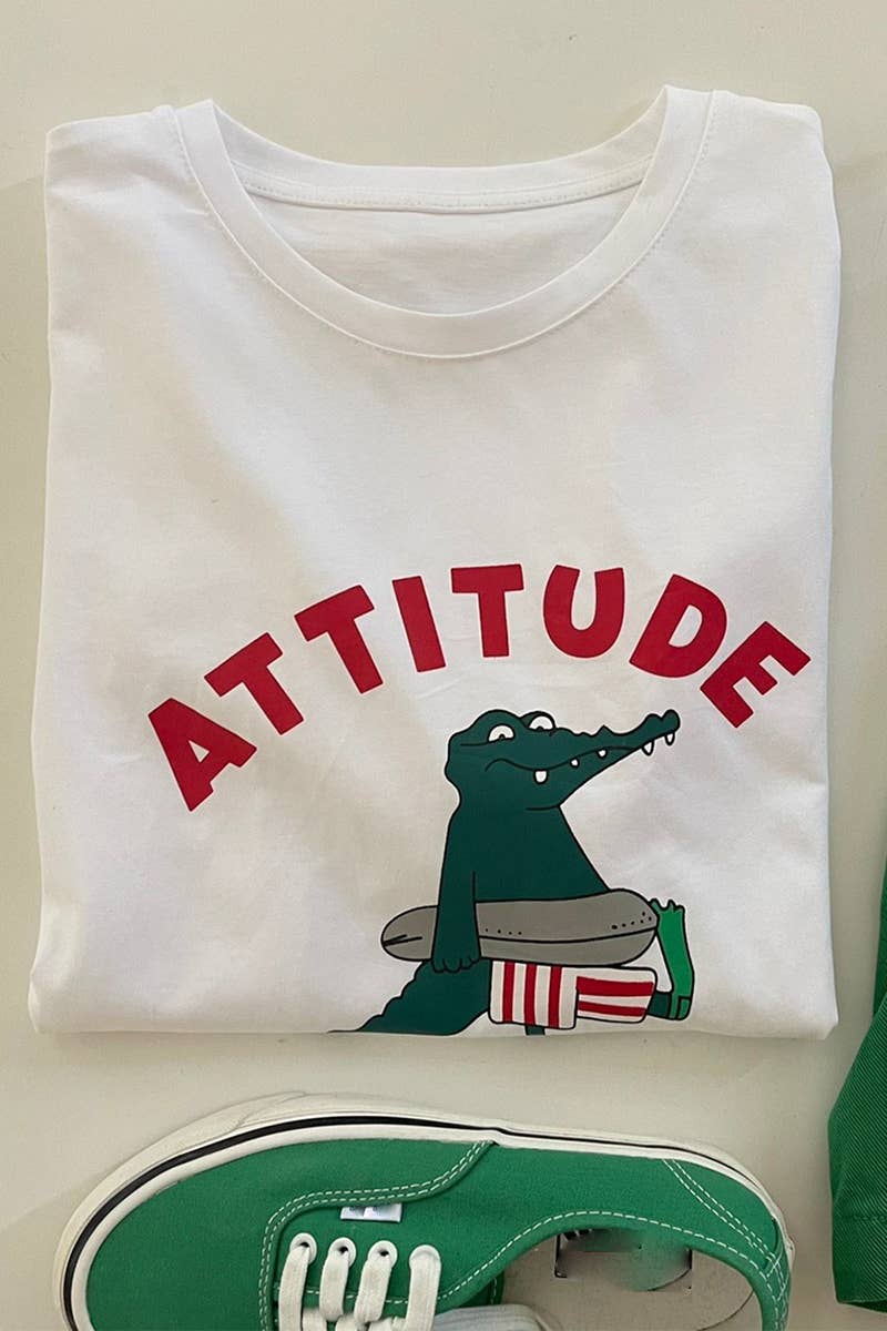 CWTTS0975_CARTOON LETTER PATTERN SHORT SLEEVED T SHIRT