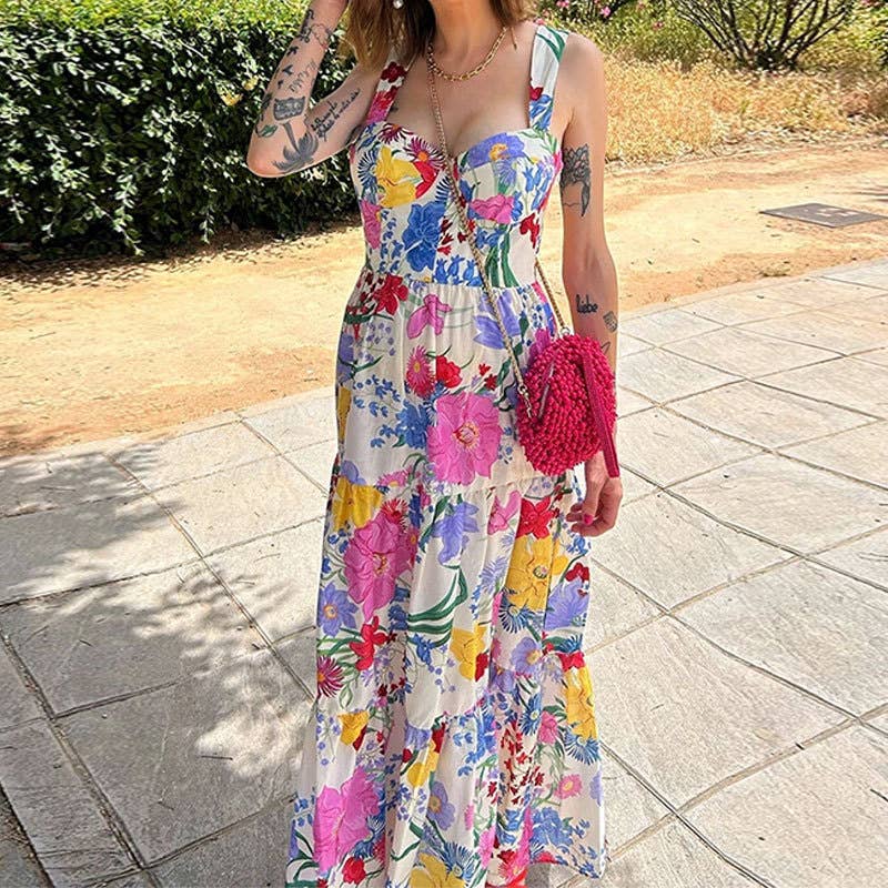 Colorful sleeveless holiday beach elegant dress