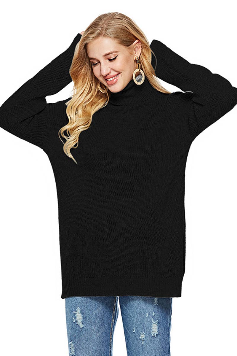 CWTSTL2701_CASUAL STRIPED TURTLENECK KNIT SWEATER
