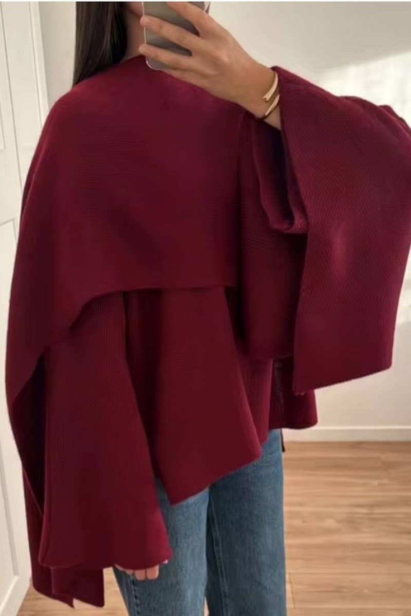 CWOCO1073_SCARF COLLAR LONG SLEEVE LOOSE CASUAL COAT