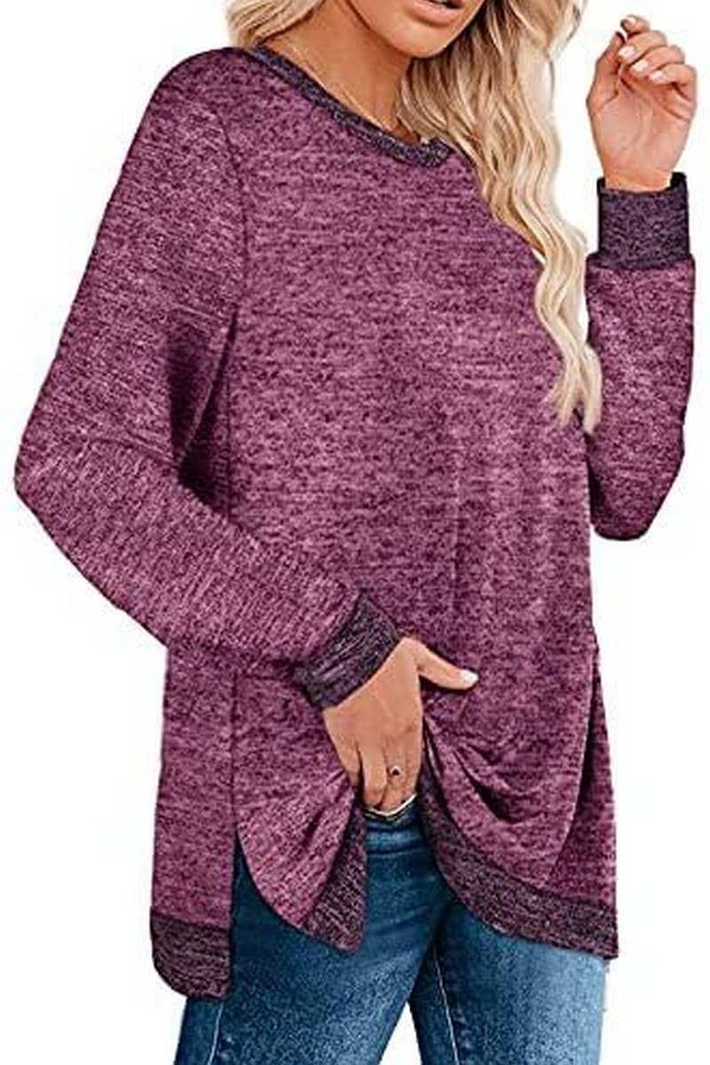 CWTBLL3686_COLORBLOCK SLIT LOOSE CASUAL PULLOVER TOP