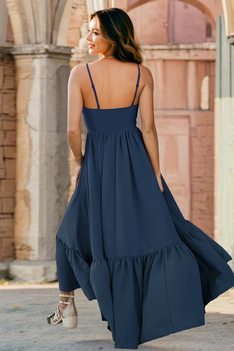 CWDMD6183_LACE TRIM ASYMMETRICAL A-LINE CAMI DRESS