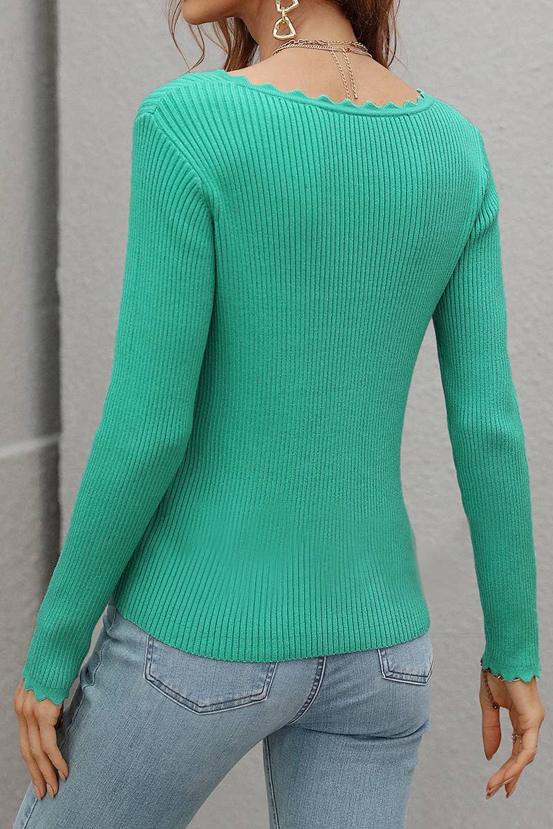CWTTL1073 Casual Long Sleeve V-Neck Pullover Sweaters