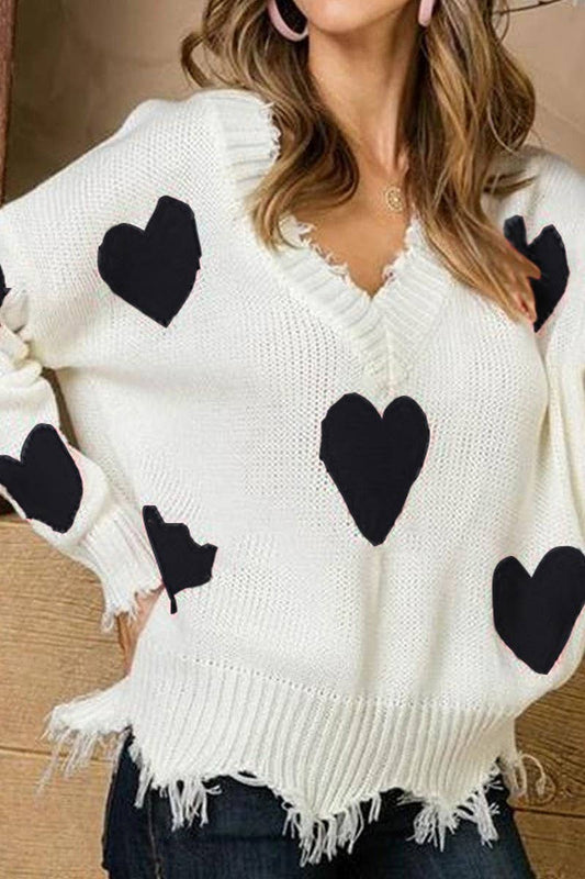 CWOSWL07358_VALENTINE'S HEART PATCH V NECK KNIT SWEATER