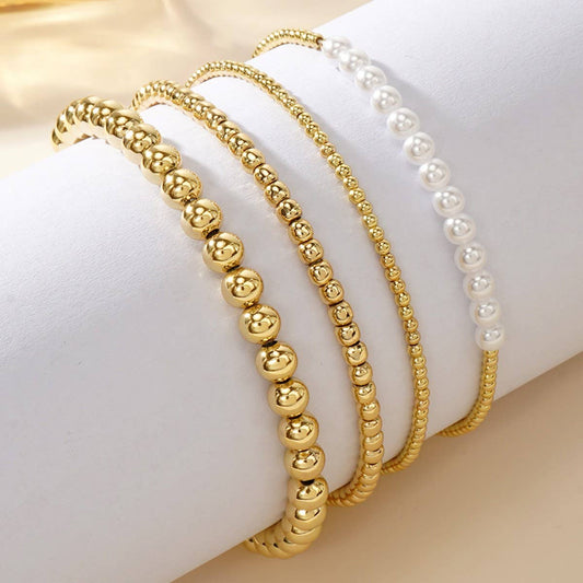 IMITATION PEARL GOLD COPPER BEAD BRACELET