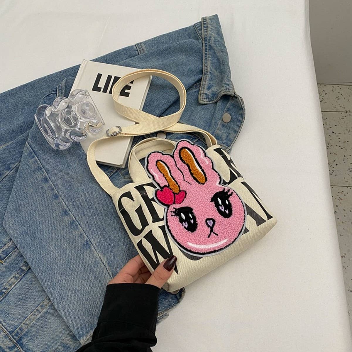 CUTE BUNNY MINI LETTERS PLUSH SHOULDER BAG_CWAB2685
