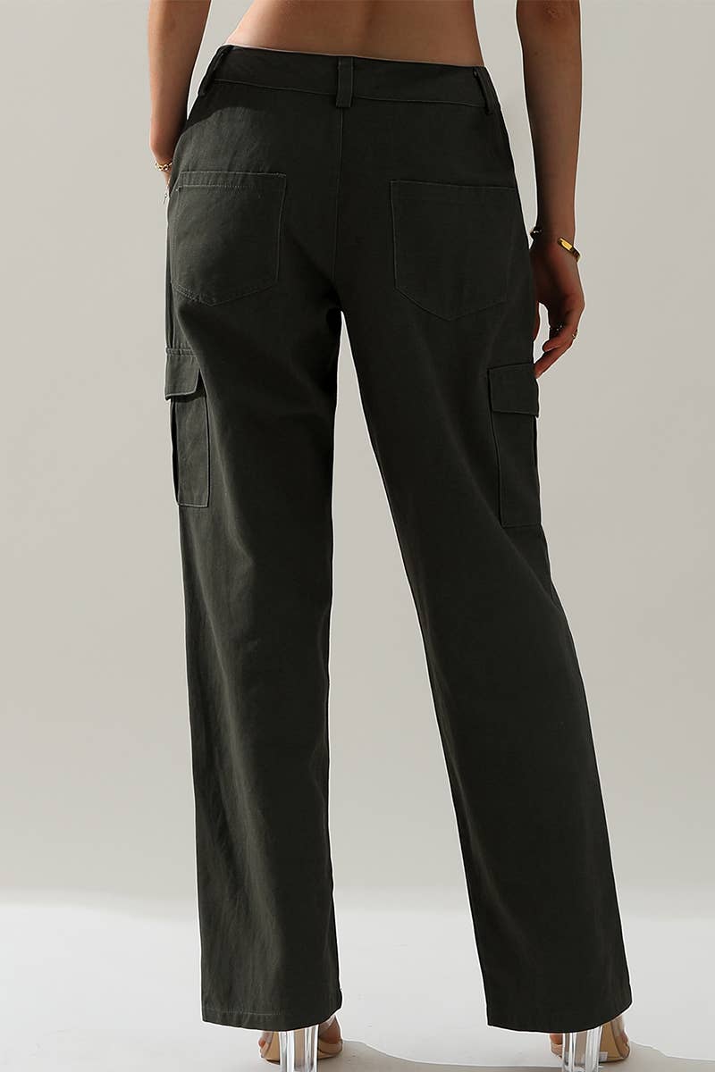 CWBLP421_Cargo Cotton Pants Wide Leg Casual Pants 4 Pockets