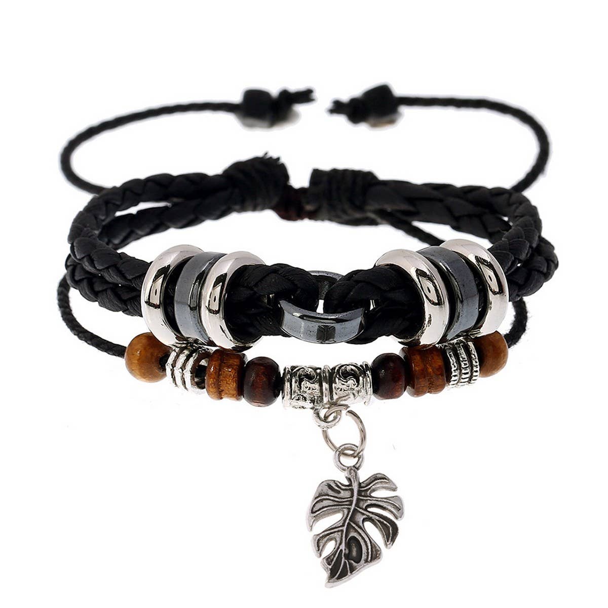 FASHION LEATHER MULTI-LAYER BRAIDED LEAF BRACELET_CWMM4512