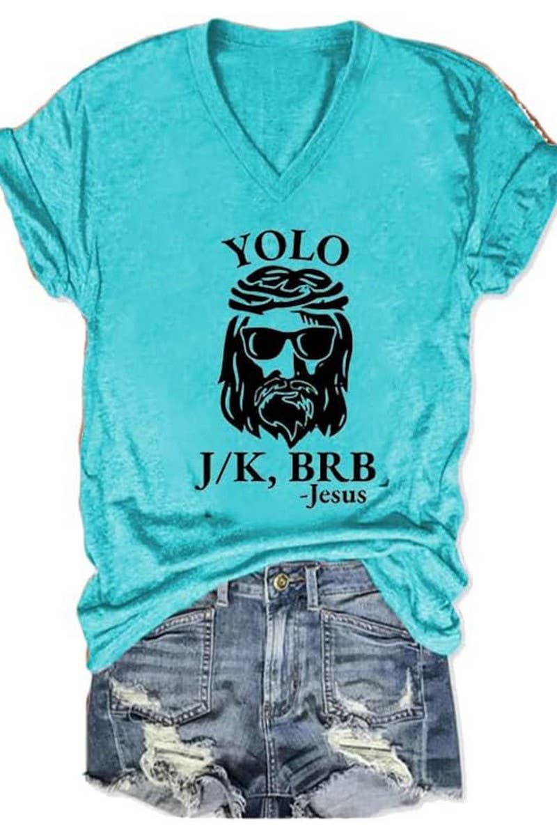 CWTTS1058_LETTER PRINTED V NECK CASUAL SHORT SLEEVED T SHIRT