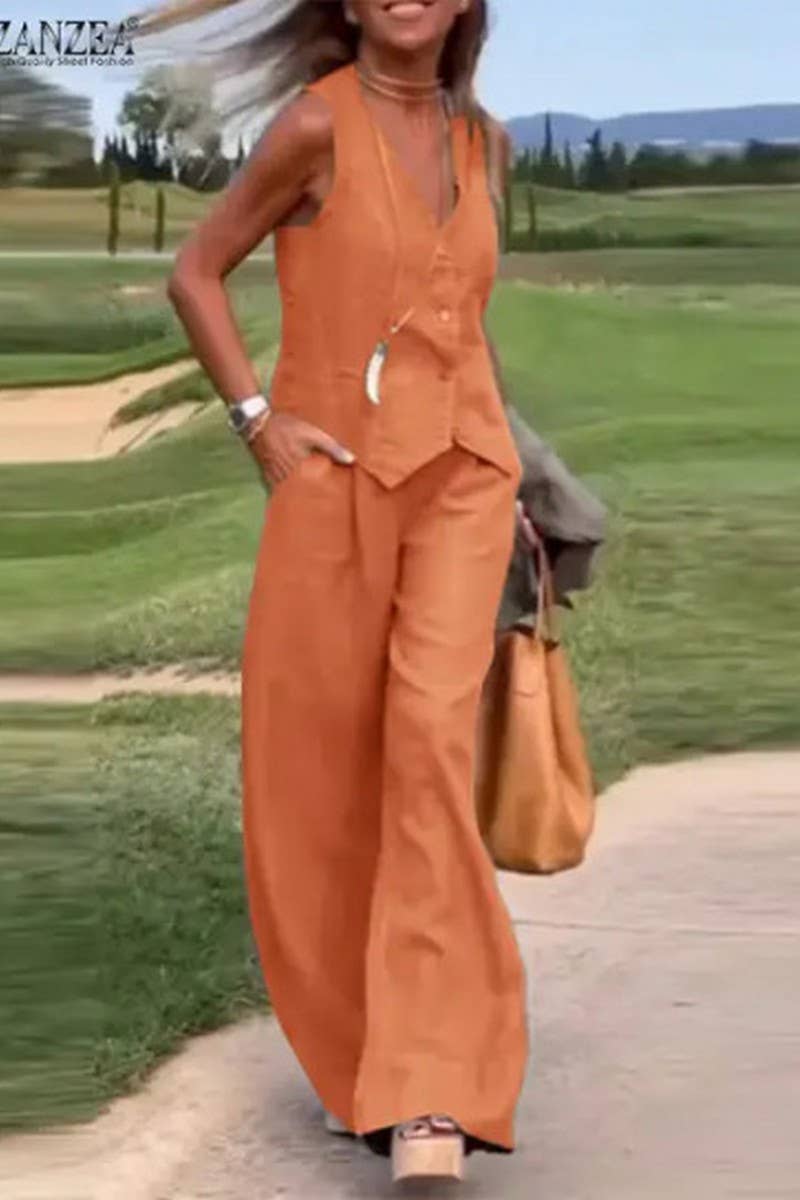 CWSTB00379_SOLID COLOR VEST AND TROUSERS CASUAL SUIT