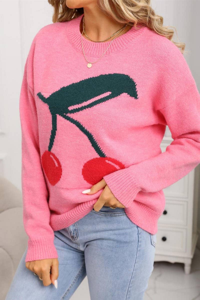 CWOSWL07572_CHERRY VALENTINE'S DAY LOOSE PULLOVER SWEATER