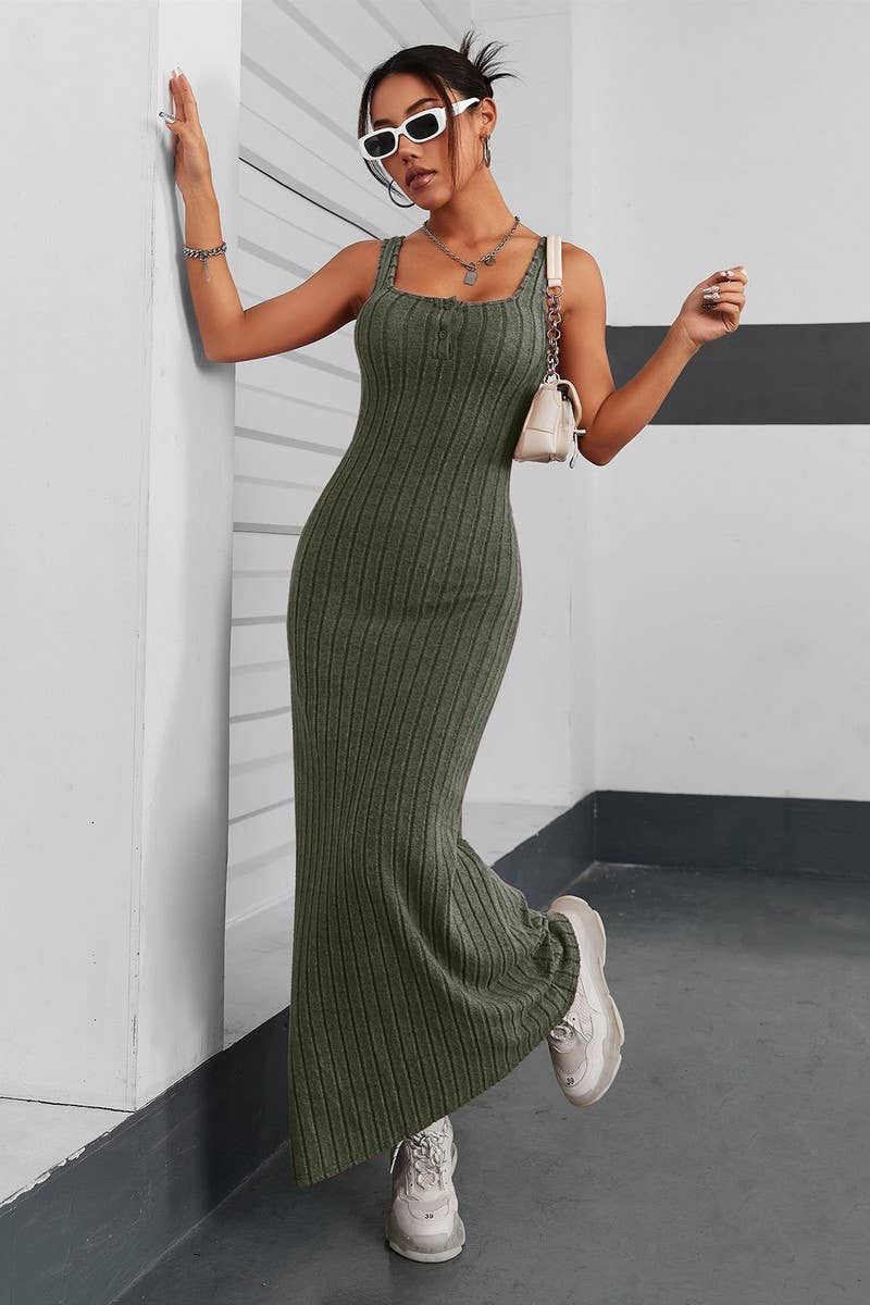 CWDHL01117_SPRING AND SUMMER SOLID COLOR SLEEVELESS DRESS