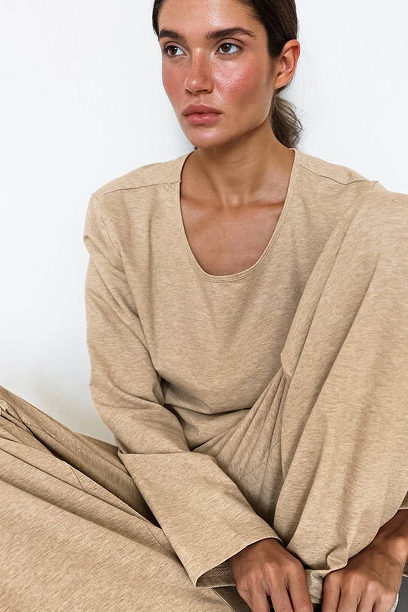 CWSJS1412_SOLID COLOR LONG SLEEVE LONG PANTS PAJAMA SET