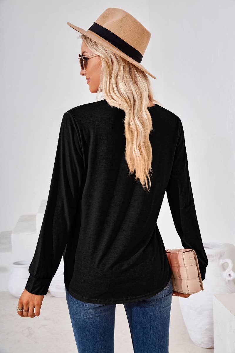 CWTBLL2796_FALL SQUARE NECK PLEATED LONG SLEEVE TOP
