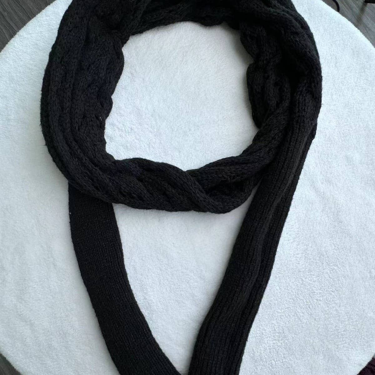 CWASC1793_TWISTED HOLLOW LONG SLEEVE SHAWL COLLAR SCARF