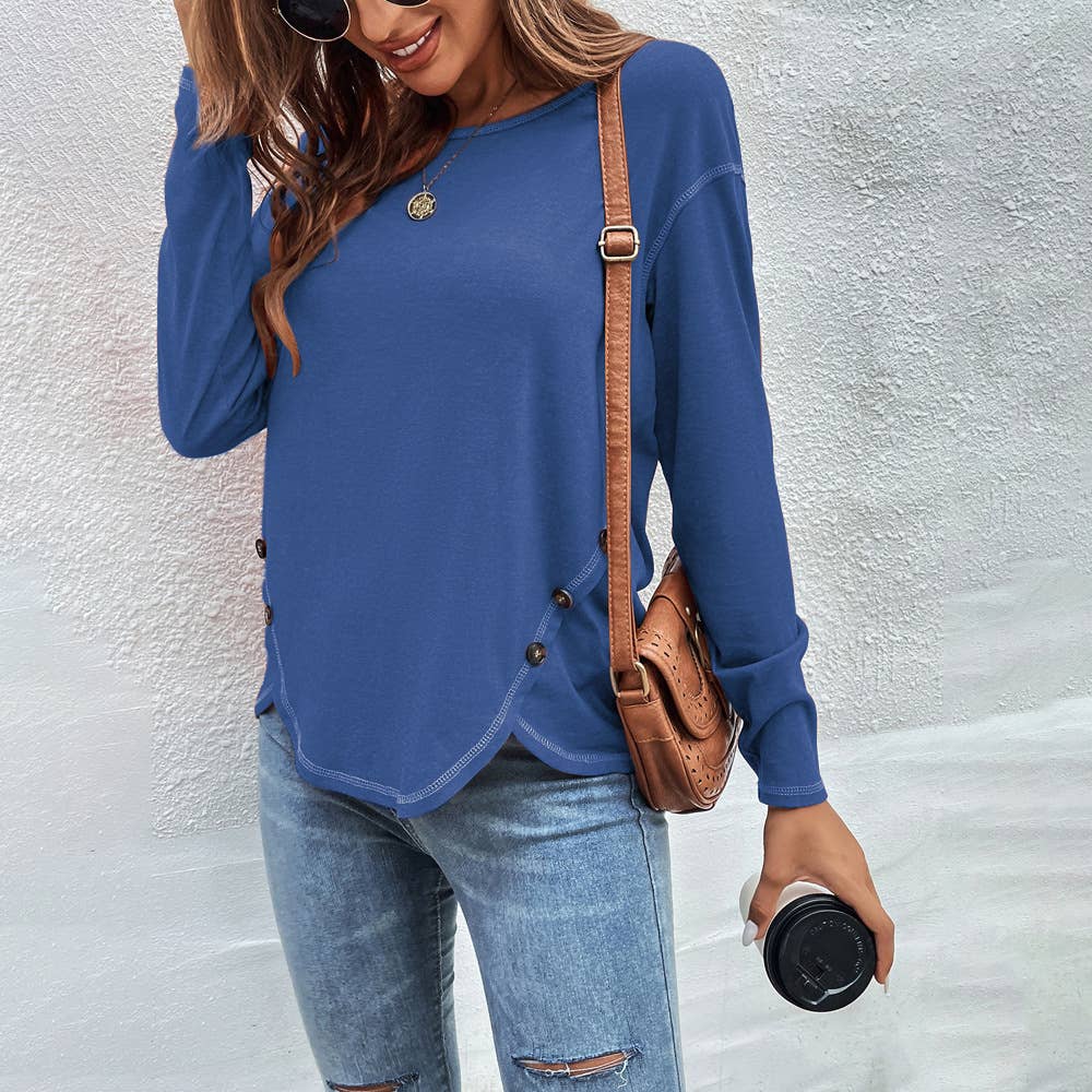 Decorative buttons irregular hem T-shirt