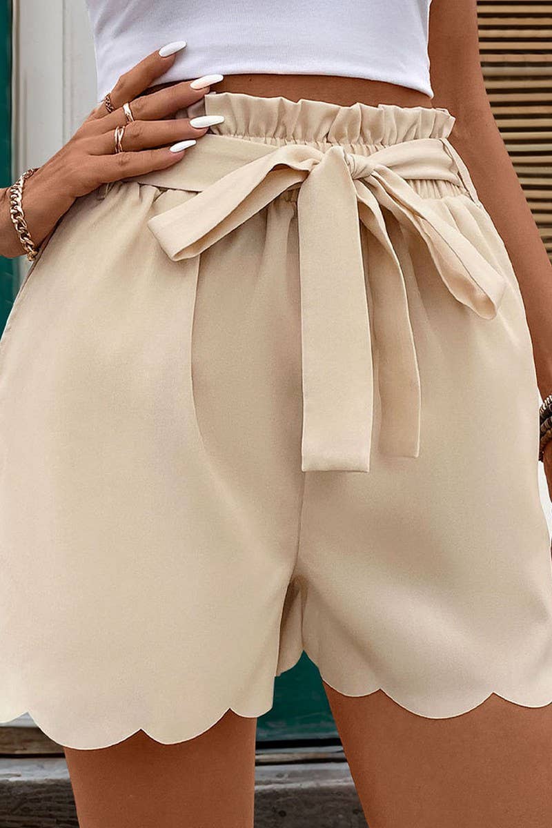 CWBSP0308_SOLID COLOR ELASTIC WAIST SHORTS WITH LACES