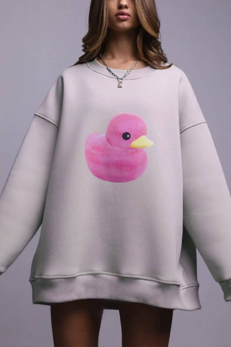 CWTBLL1691_CASUAL DUCK PRINT CREW-NECK LONG-SLEEVED HOODIE