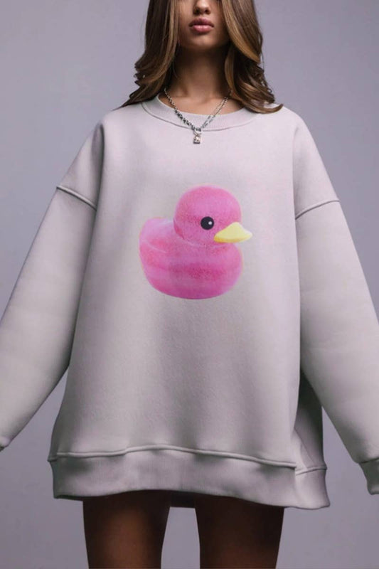 CWTBLL1691_CASUAL DUCK PRINT CREW-NECK LONG-SLEEVED HOODIE