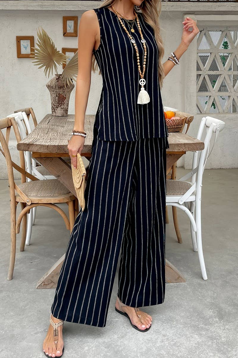 CWSTB2165_STRIPED VEST WIDE-LEG PANTS TWO-PIECE SET