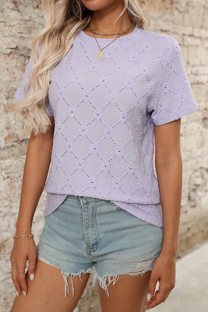 CWTTS1372_SUMMER ROUND NECK JACQUARD SHORT-SLEEVED T-SHIRT