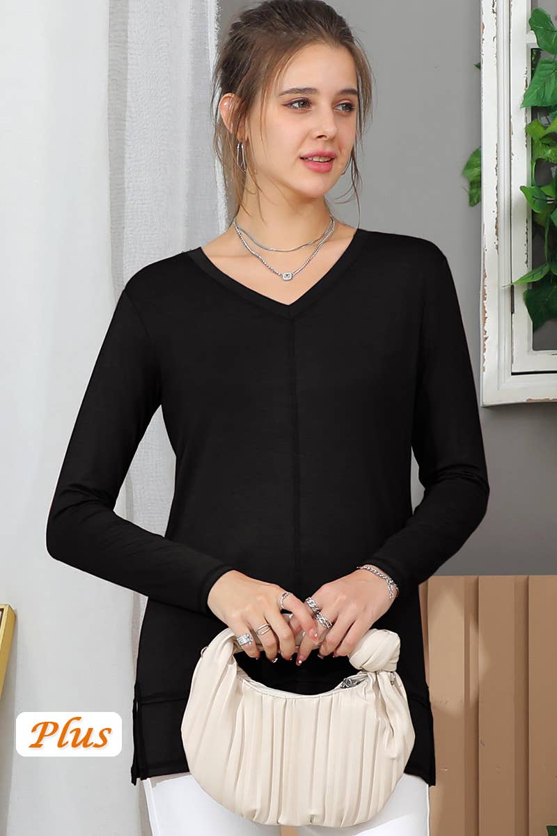 CWTTL1473_Casual V-Neck Loose Fit Long Sleeve Tops