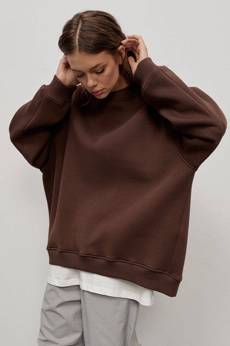 CWTBLL1668_SOLID COLOR LOOSE CREW NECK LONG SLEEVE HOODIE