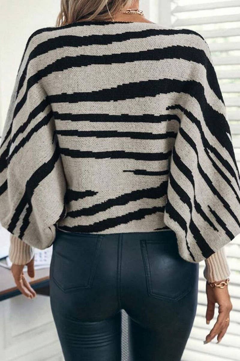 CWOSWL07306_LOOSE ZEBRA COLORBLOCK OFF-SHOULDER BATWING TOP