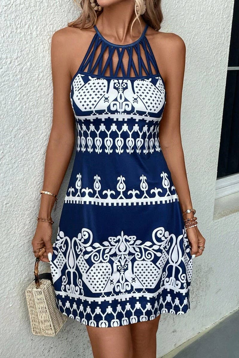 CWDSD7526_SUMMER NEW SUSPENDER PRINT VERSATILE DRESS