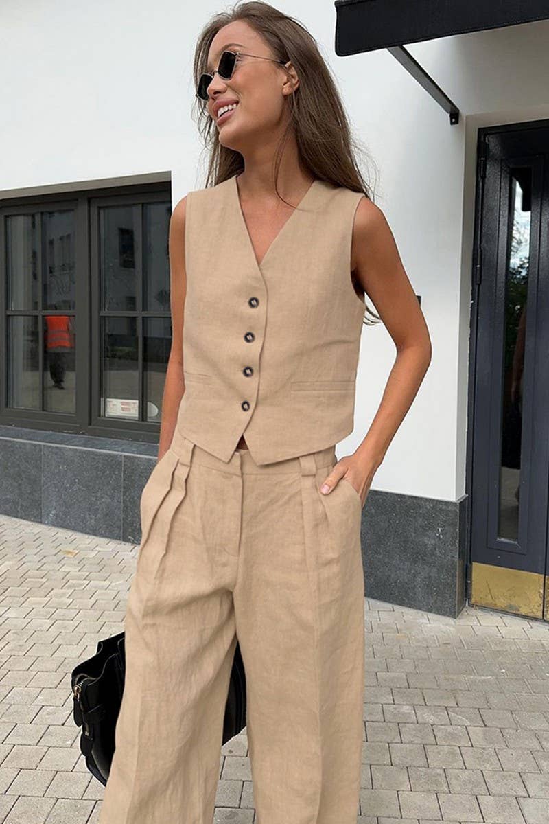 CWSTB1478_SLIM FIT VEST PLEATED TROUSERS TWO-PIECE SET