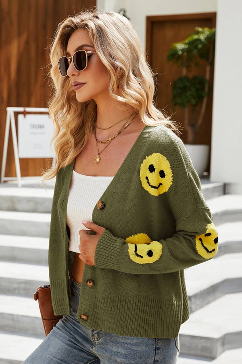 CWOCAL0777_SMILEY FACE LOOSE KNIT CARDIGAN SWEATER