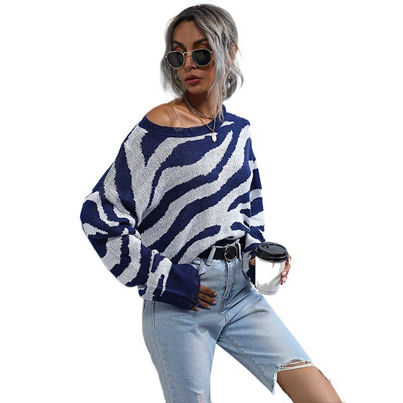 CREW NECK SWEATER STRIPED SHORT STYLE SWEATER