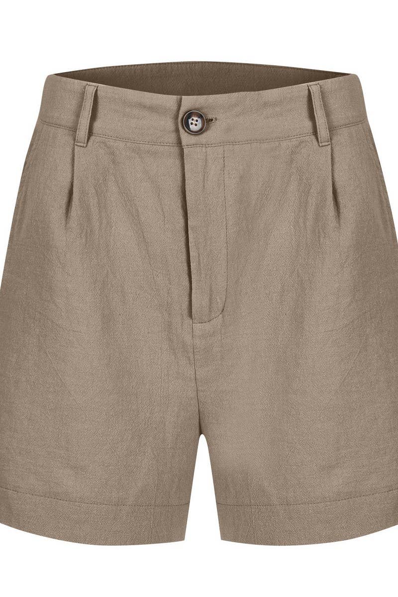 CWBSP0558_HIGH WAIST SOLID BUTTON WAIST CASUAL SHORTS