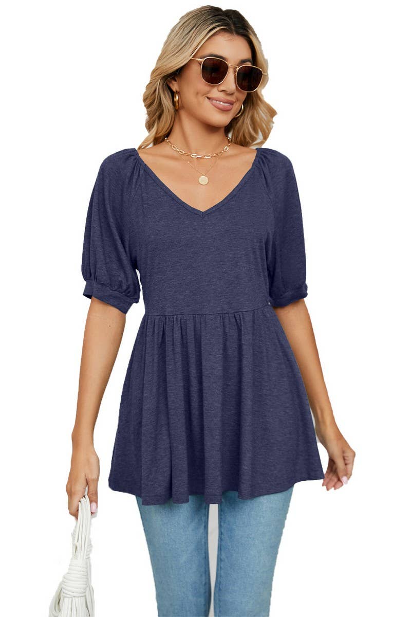CWTTS0753_V-Neck Shirt Sleeve Top