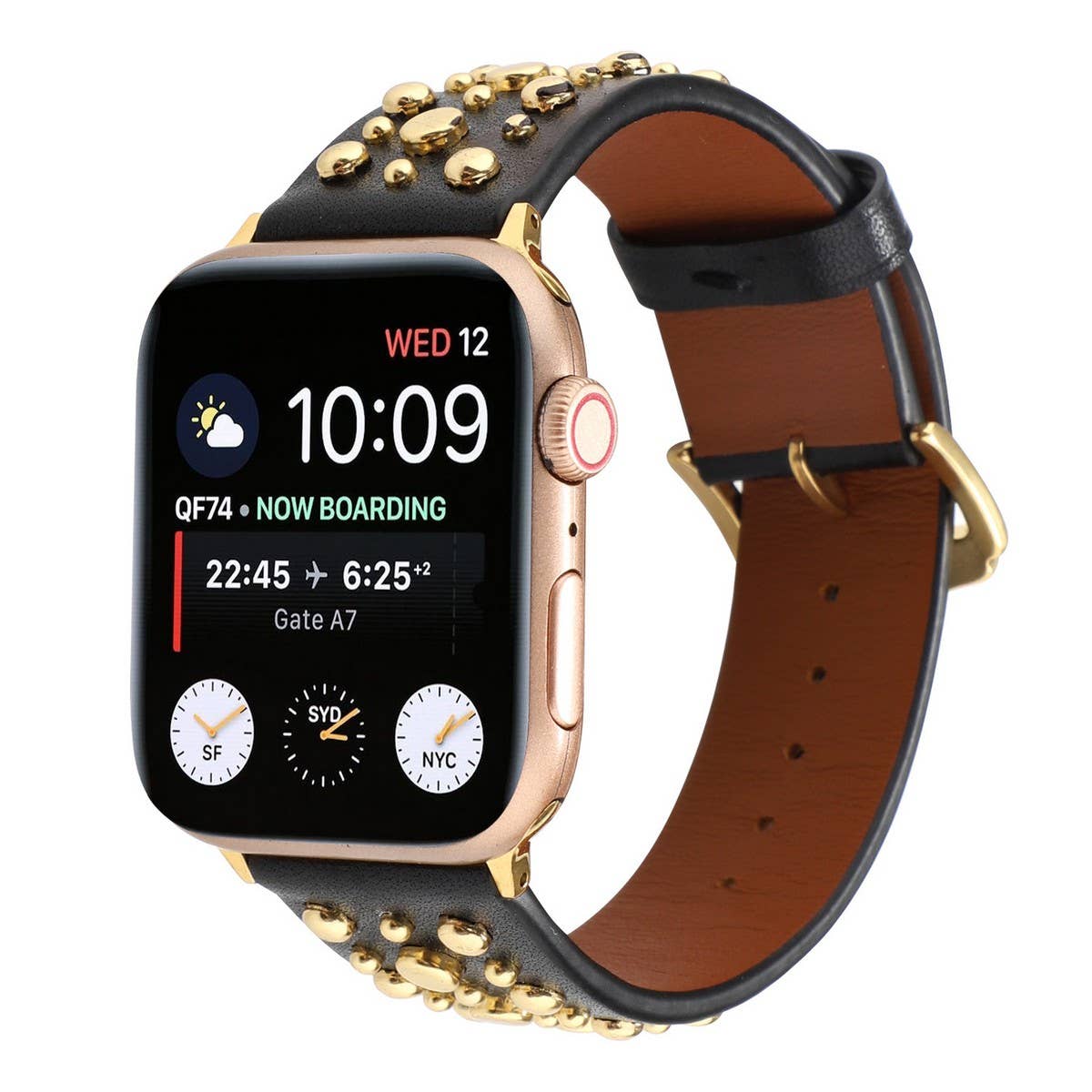 APPLEWATCH9 IWATCH GOLD RIVET GENUINE LEATHER STRAP_CWWW0084