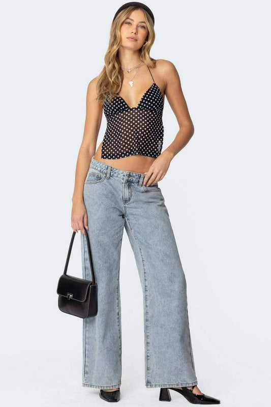 CWTTK1134_SEXY POLKA DOT HALTER BACKLESS SLIM CROP TOP