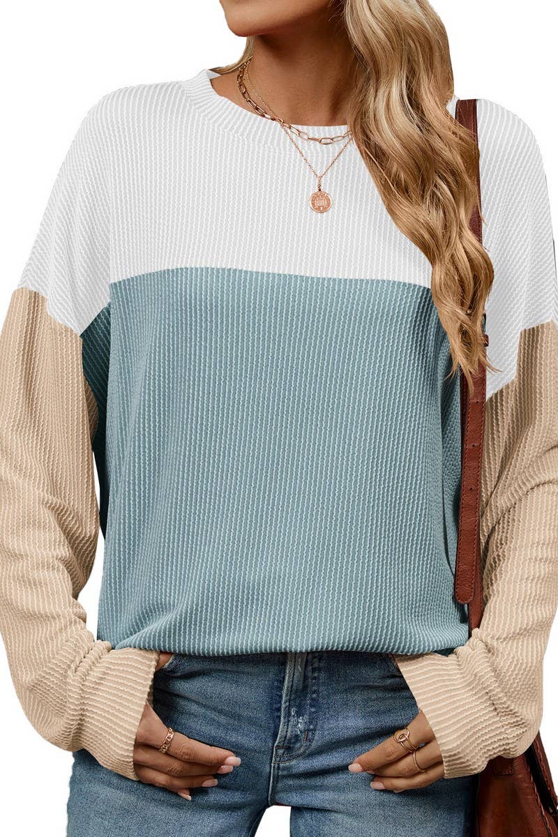 CWTBLL3661_ROUND NECK VERTICAL STRIPE LOOSE T-SHIRT